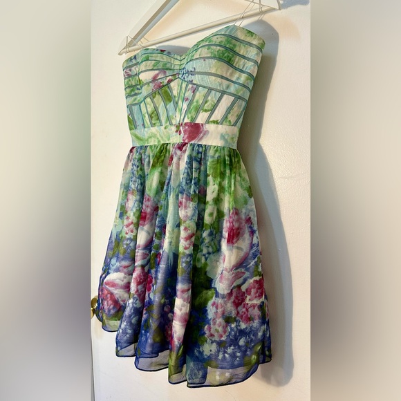 Aidan Mattox Springtime Silk Strapless Dress - Size 0 - Picture 2 of 11